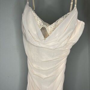 Oh Polly Cream Draped Prom Dress